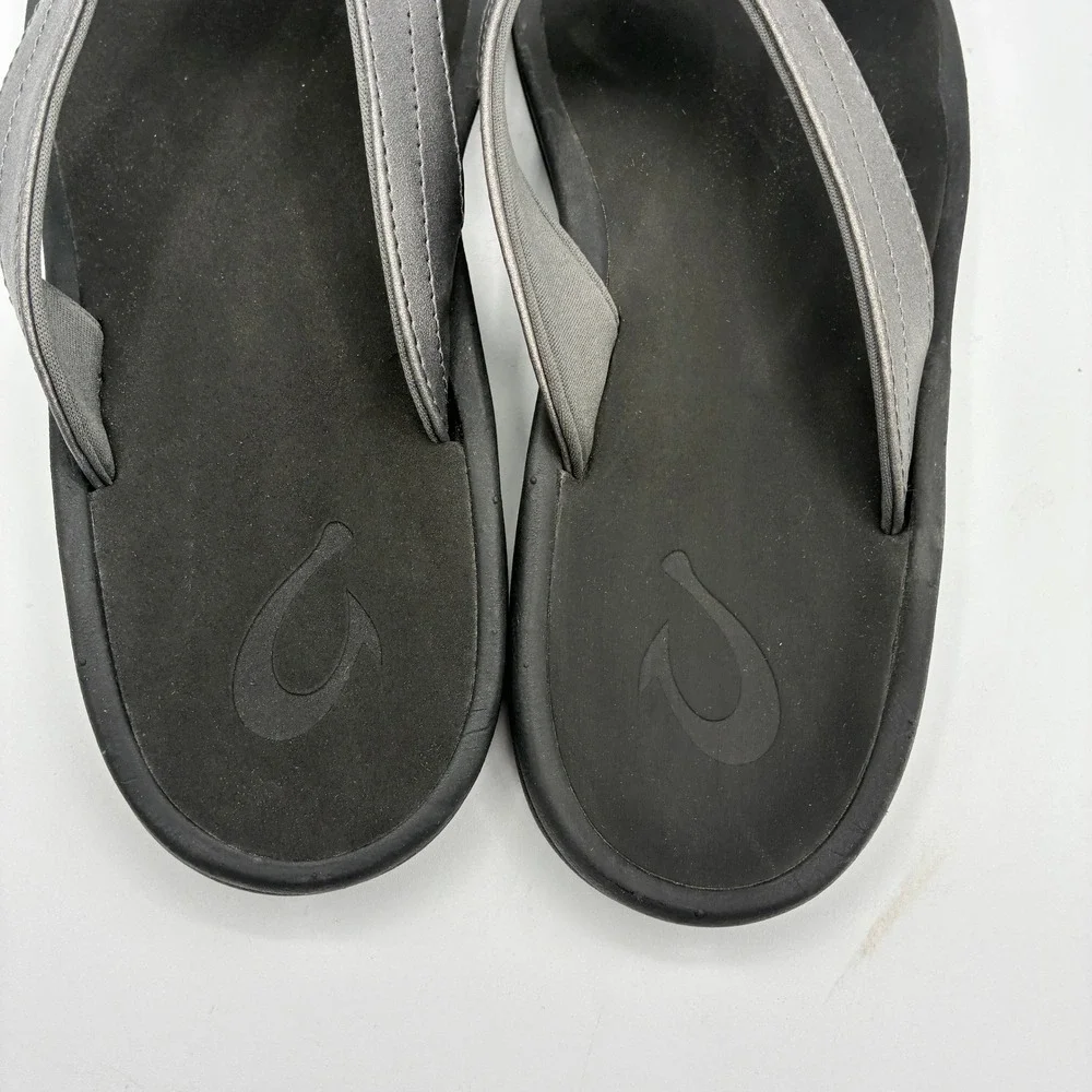 OluKai Ohana Flip Flop Sandals Women 9 EU 39Pewter Metallic Faux Leather Comfort